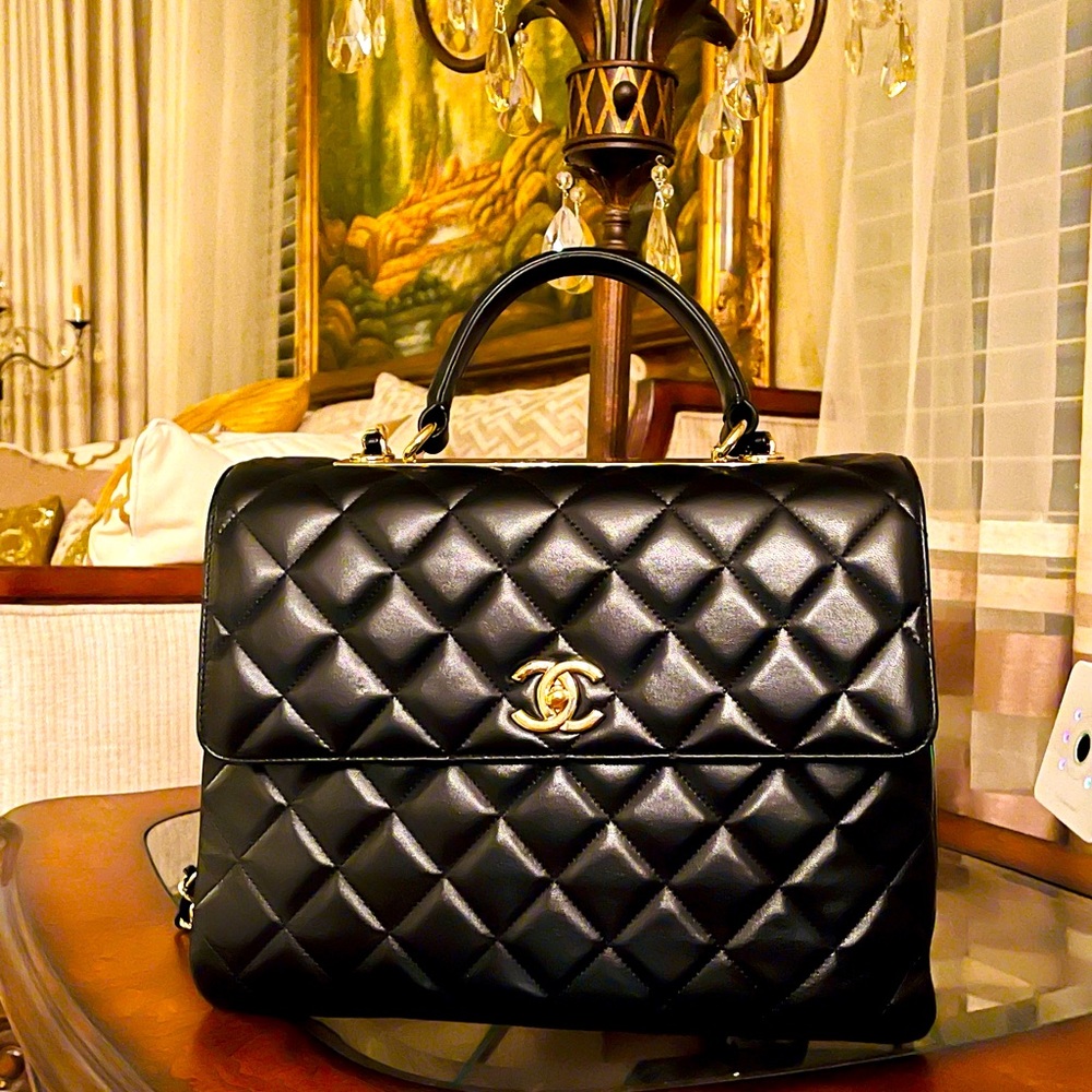 Chanel Lambskin Quilted Large Trendy CC Dual Handle Flap Bag Black